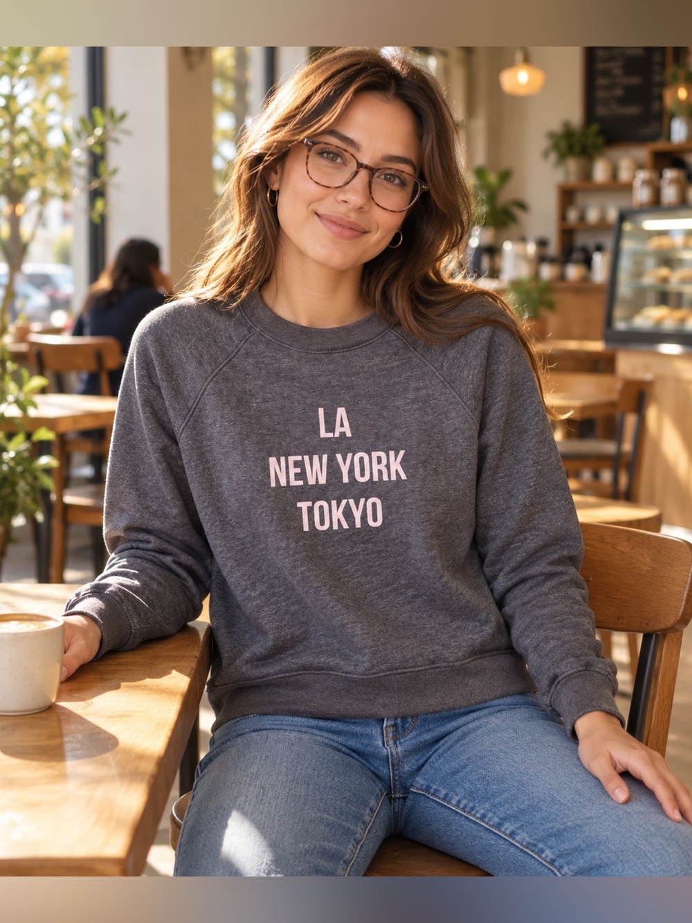 Forever 21 Gray LA New York Tokyo Graphic Crewneck Sweatshirt Size S
